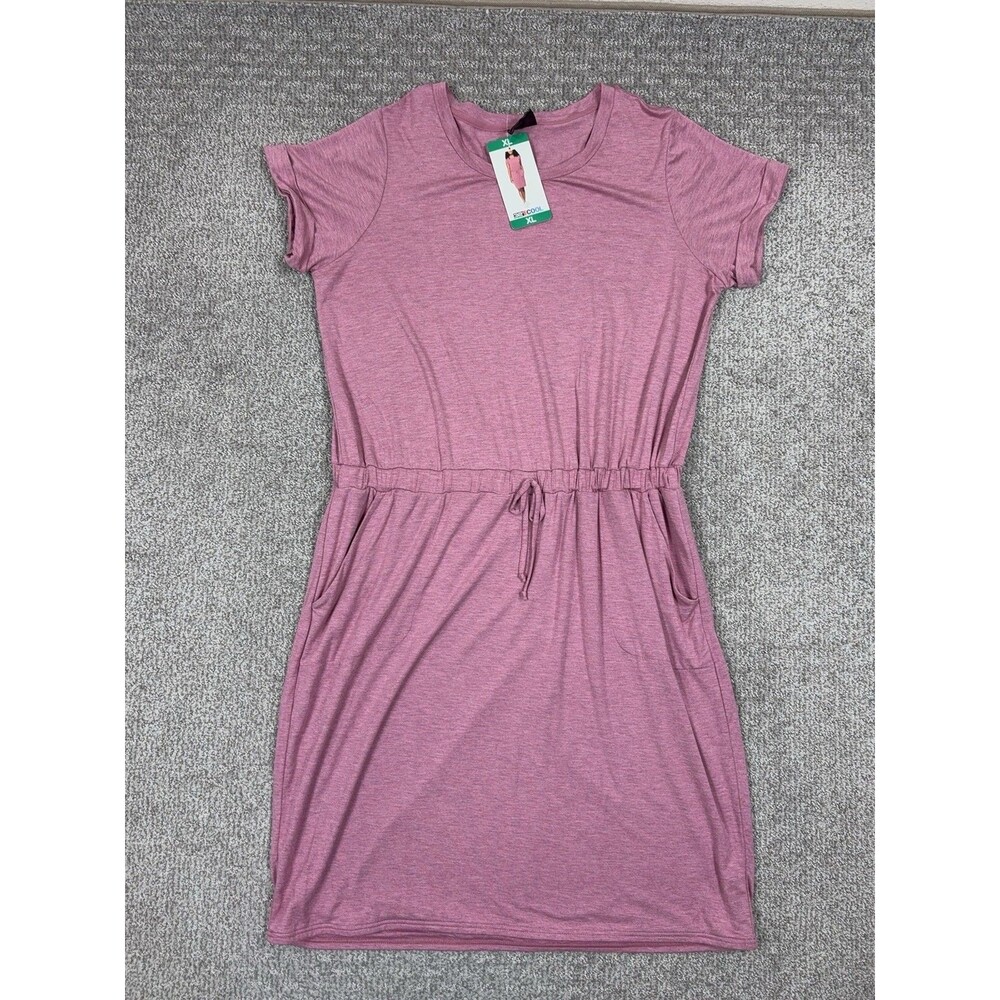 32 Degrees COOL Dress Womens XL Pink T Shirt Knit Pockets Drawstring Casual